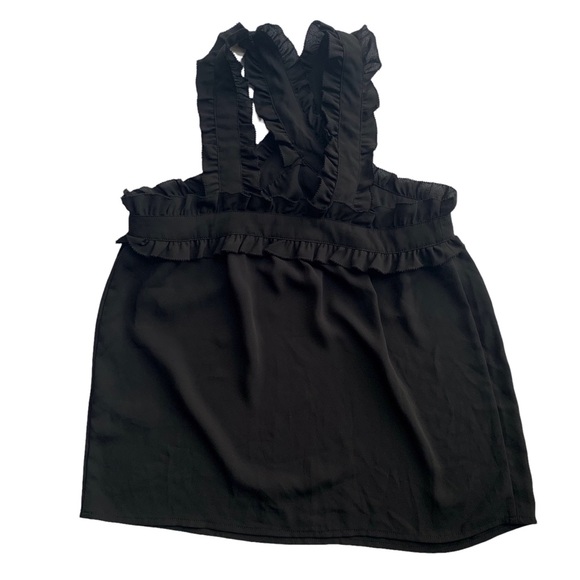 J.Crew Ruffled Cross Strap Black Tank Top Size 00 - Picture 3 of 5